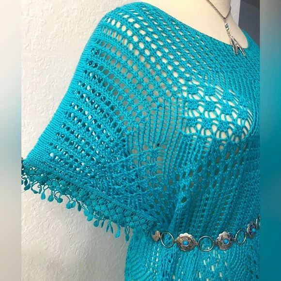 Teal Crochet Swim Cover-Up Size Medium - Picture 4 of 9
